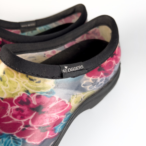 Sloggers Rainbow Floral Garden Waterproof Slip Ons Botanical Women's Size 8 - Picture 4 of 7